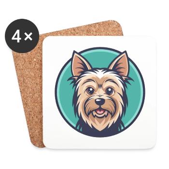 Silky Terrier Chien Race Dessin animé Kawaii Clipart Animal de compagnie - Dessous de verre (lot de 4) - blanc - Devant