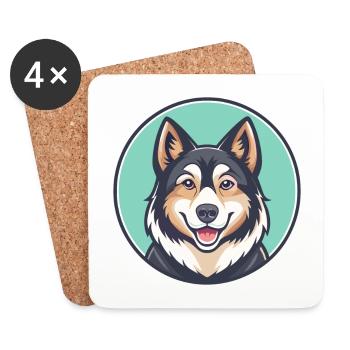 Sibérien Laïka Chien Race Dessin animé Kawaii Clipart - Dessous de verre (lot de 4) - blanc - Devant