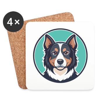 Slovensky Cuvac chien race dessin animé Kawaii Clipart - Dessous de verre (lot de 4) - blanc - Devant