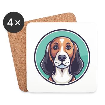 Smaland Hound Chien Race Dessin animé Kawaii Clipart Animal de compagnie - Dessous de verre (lot de 4) - blanc - Devant