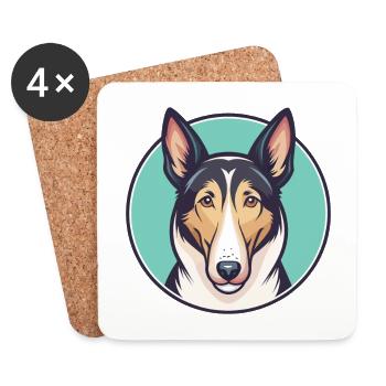 Smooth Collie Dog Breed Cartoon Kawaii Clipart Pet - Coasters (set of 4) - white - Front