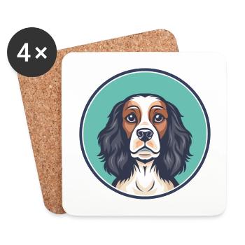 Spaniel Dog Breed Cartoon Character Kawaii Clipart - Coasters (set of 4) - white - Front