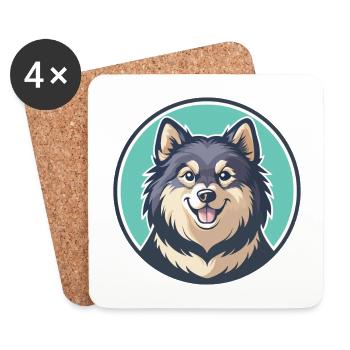 Suédois Laponie Chien Race Dessin animé Kawaii Clipart - Dessous de verre (lot de 4) - blanc - Devant
