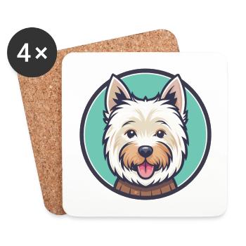Westie Hund Rasse Cartoon Kawaii Clipart Tier Haustier - Untersetzer (4er-Set) - Weiß - Vorne