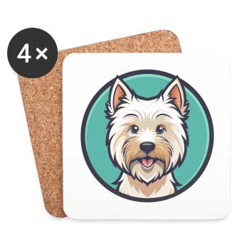 West Highland Terrier Hunderasse Karikatur Kawaii Haustier - Untersetzer (4er-Set) - Weiß - Vorne