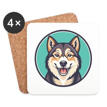 Sibérie occidentale Laïka race de chien drôle dessin animé Kawaii - Dessous de verre (lot de 4) - blanc - Devant