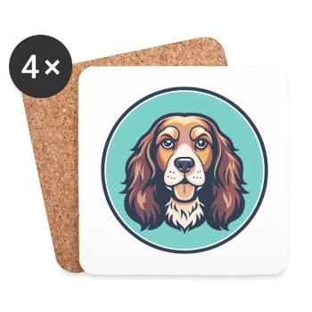 Sussex Spaniel Dog Breed Cartoon Kawaii Clipart - Coasters (set of 4) - white - Front