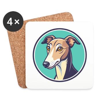 Whippet Dog Breed Cartoon Character Kawaii Clipart - Coasters (set of 4) - white - Front