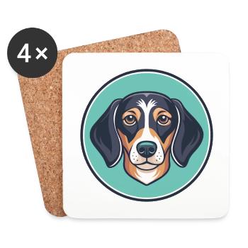 Dessin animé kawaii de race de chien de race Dachshund Westphalien - Dessous de verre (lot de 4) - blanc - Devant