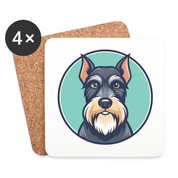 Dessin animé kawaii de race de chien Schnauzer standard - Dessous de verre (lot de 4) - blanc - Devant