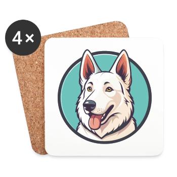 Dessin animé kawaii de race de chien de berger blanc - Dessous de verre (lot de 4) - blanc - Devant