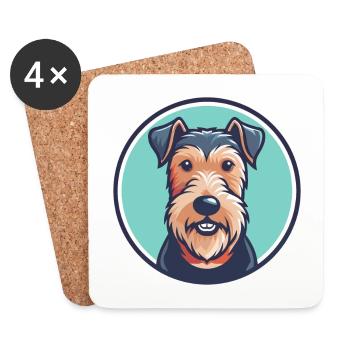 Welsh Terrier Hund Rasse Cartoon Kawaii Clipart Haustier - Untersetzer (4er-Set) - Weiß - Vorne