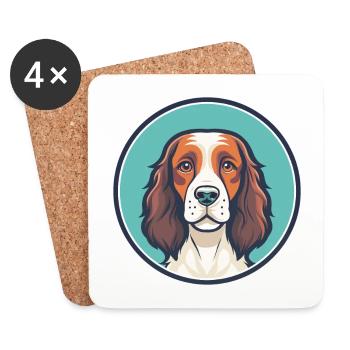 Welsh Springer Spaniel Chien Race Dessin Animé Kawaii - Dessous de verre (lot de 4) - blanc - Devant