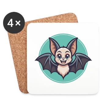 Chauve-souris kawaii dessin animé personnage animal visage d’animal - Dessous de verre (lot de 4) - blanc - Devant
