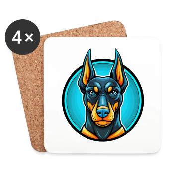 Dobermann chien coloré Kawaii personnage de dessin animé - Dessous de verre (lot de 4) - blanc - Devant