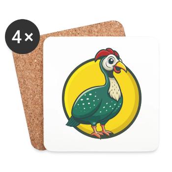 pintade mignon kawaii dessin animé clipart animal de compagnie - Dessous de verre (lot de 4) - blanc - Devant