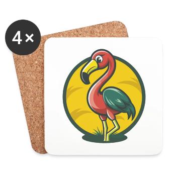 Flamingo Cute Kawaii Cartoon Clipart Pet Animal - Coasters (set of 4) - white - Front