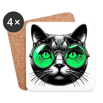 Kater mit Brille - Untersetzer (4er-Set) - Weiß - Vorne