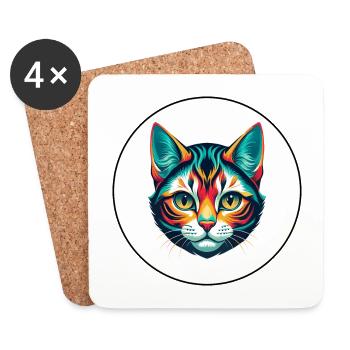 Chat américain à poil court race dessin animé Kawaii Animal - Dessous de verre (lot de 4) - blanc - Devant