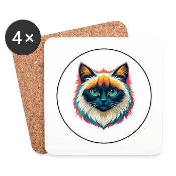 Birma Katze Rasse Karikatur Kawaii Tier Haustier - Untersetzer (4er-Set) - Weiß - Vorne