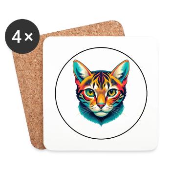 Bengalkatze Rasse Karikatur Kawaii Tier Haustier - Untersetzer (4er-Set) - Weiß - Vorne