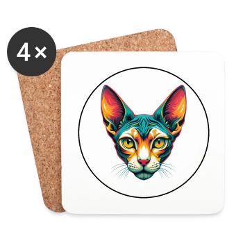 Cornish Rex Katzenrasse Karikatur Kawaii Tier Haustier - Untersetzer (4er-Set) - Weiß - Vorne