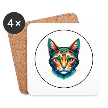 Chat pailleté de Californie Race Dessin animé Kawaii Pet - Dessous de verre (lot de 4) - blanc - Devant