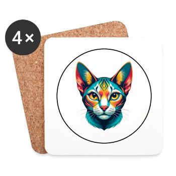 German Rex Cat Breed Cartoon Kawaii Animal Pet - Coasters (set of 4) - white - Front