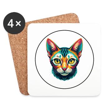 Egyptian Mau Cat Breed Cartoon Kawaii Animal Pet - Coasters (set of 4) - white - Front