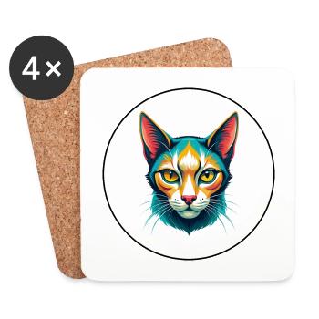 Chat javanais race dessin animé Kawaii Animal Pet - Dessous de verre (lot de 4) - blanc - Devant