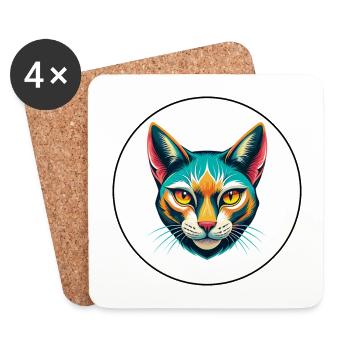 Khao Manee Chat Race Dessin Animé Kawaii Animal Pet - Dessous de verre (lot de 4) - blanc - Devant