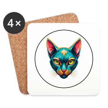 Korat Cat Breed Cartoon Kawaii Animal Pet - Coasters (set of 4) - white - Front