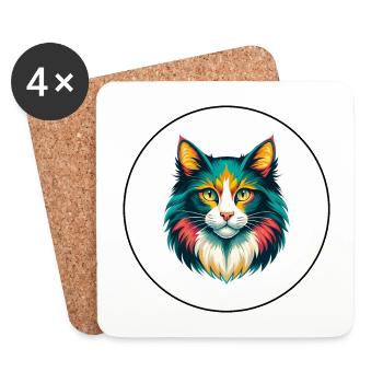 Chat de la forêt norvégienne Race Dessin animé Kawaii Animal - Dessous de verre (lot de 4) - blanc - Devant