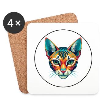 Ocicat Chat Race Dessin Animé Kawaii Animal Animal Pet - Dessous de verre (lot de 4) - blanc - Devant