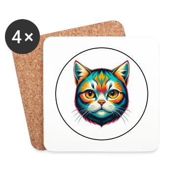 Schottisch Kurzhaar Katze Rasse Cartoon Kawaii Tier - Untersetzer (4er-Set) - Weiß - Vorne