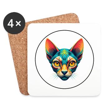 Peterbald Chat Race Dessin Animé Kawaii Animal Pet - Dessous de verre (lot de 4) - blanc - Devant