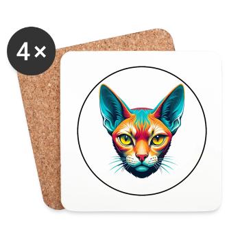 Rouge Devon Rex Chat Race Dessin animé Kawaii Animal Animal Pet - Dessous de verre (lot de 4) - blanc - Devant