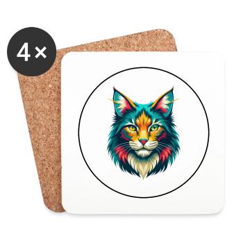 Maine Coon Cat Breed Cartoon Kawaii Animal Pet - Coasters (set of 4) - white - Front