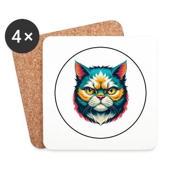 Selkirk Rex Katzenrasse Cartoon Kawaii Tier Haustier - Untersetzer (4er-Set) - Weiß - Vorne