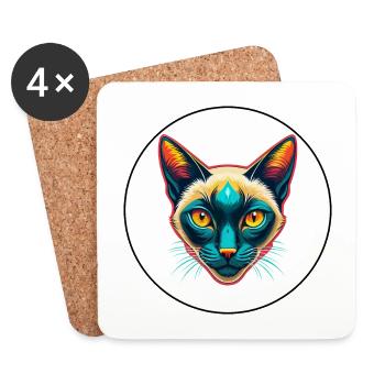Siamkatze Rasse Karikatur Kawaii Tier Haustier - Untersetzer (4er-Set) - Weiß - Vorne