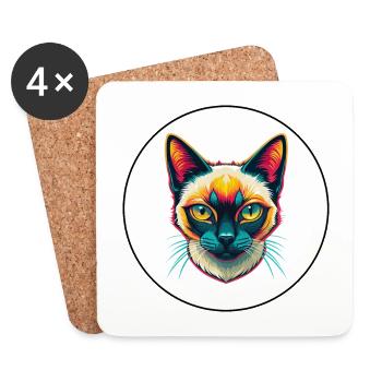 Chat siamois à poil court race dessin animé Kawaii Animal - Dessous de verre (lot de 4) - blanc - Devant