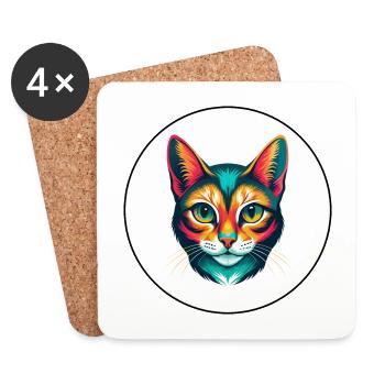 Somali Kurzhaar Katze Rasse Karikatur Kawaii Tier - Untersetzer (4er-Set) - Weiß - Vorne
