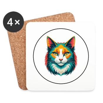 Angora turc Chat Race Dessin animé Kawaii Animal Animal Pet - Dessous de verre (lot de 4) - blanc - Devant