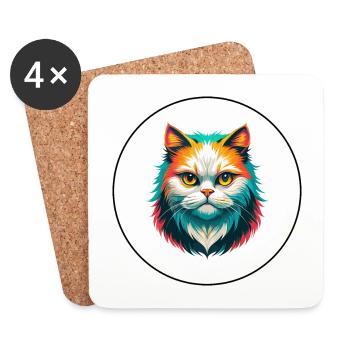 Weiße Langhaarkatze Rasse Karikatur Kawaii - Untersetzer (4er-Set) - Weiß - Vorne