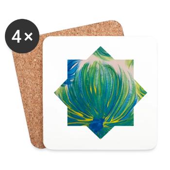 Motif d’étoile - peint à la main par Martina Eßer - Dessous de verre (lot de 4) - blanc - Devant