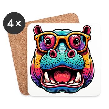 Hippopotamus with Glasses - Coasters (set of 4) - white - Front