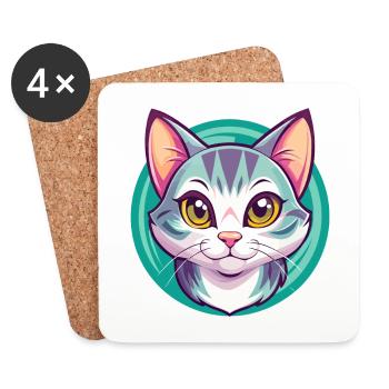 Chat américain à poil court race dessin animé Kawaii Animal - Dessous de verre (lot de 4) - blanc - Devant