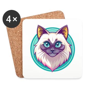 Birma Katze Rasse Karikatur Kawaii Tier Haustier - Untersetzer (4er-Set) - Weiß - Vorne