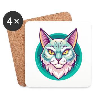 Aegean Cat Breed Cartoon Kawaii Animal Pet - Coasters (set of 4) - white - Front