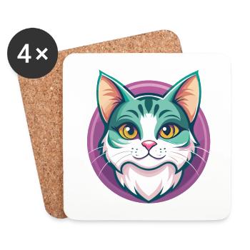 Chat américain à poil dur race dessin animé Kawaii Animal - Dessous de verre (lot de 4) - blanc - Devant